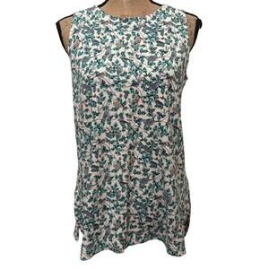 J. Jill Wearever Sleeveless Top Bird Print Pink Green Spring Feminine Size Small